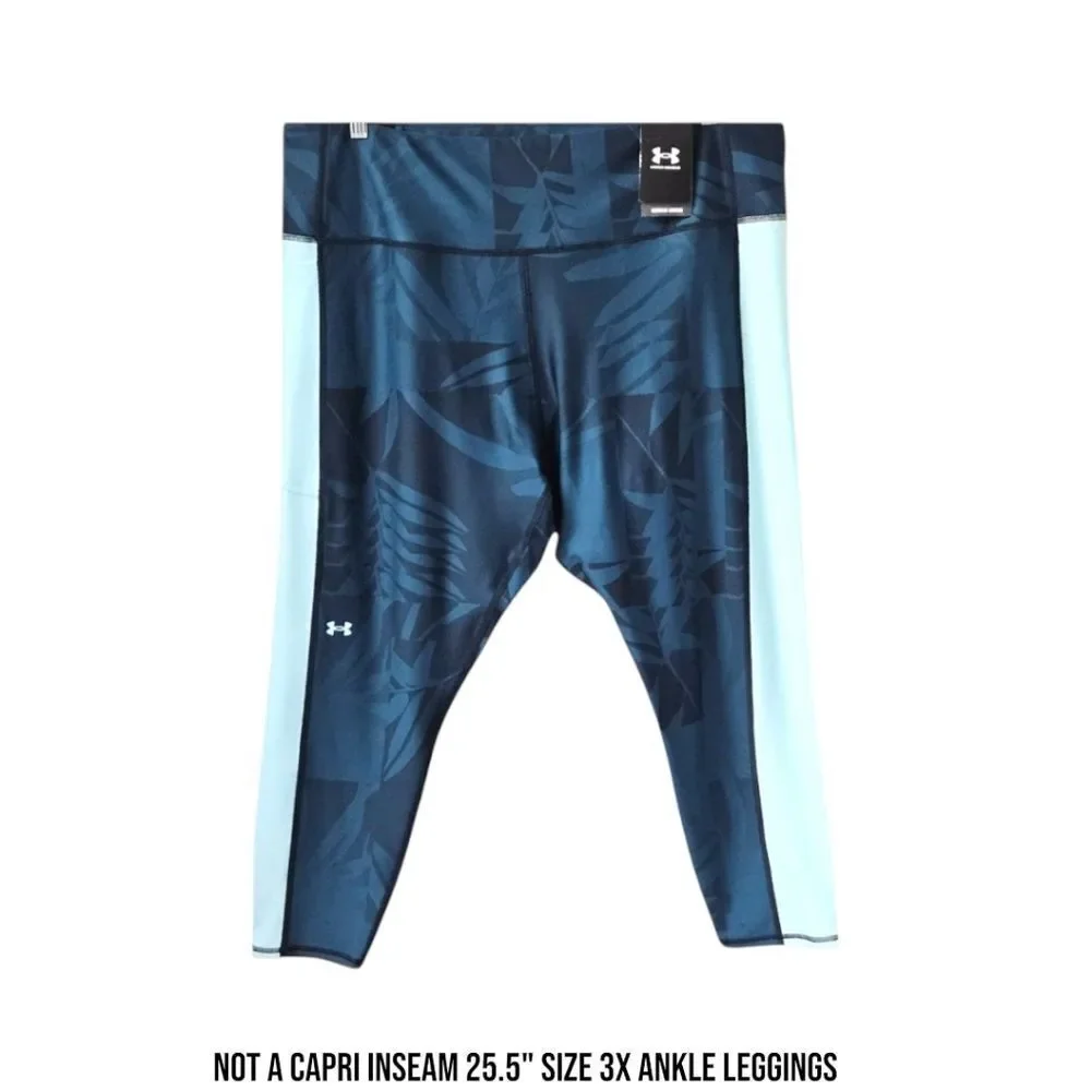 UNDER ARMOUR PLUS Multi- Color leaf Print High Rise Compression Ankle Leggings - Picture 2 of 16